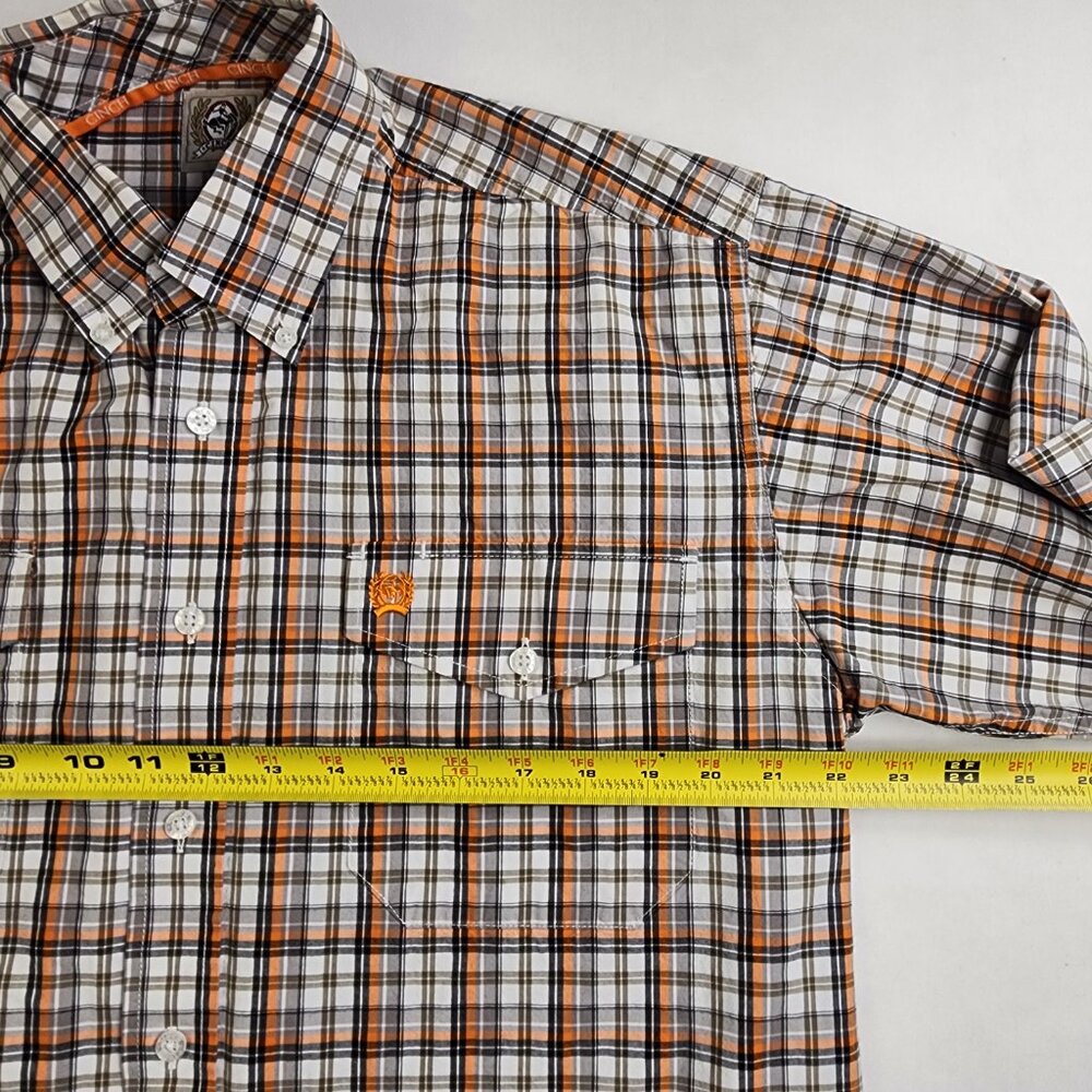 Cinch Shirt Mens S Small Orange GrayPlaid Button Down Long Sleeve Western Cotton - Picture 7 of 8